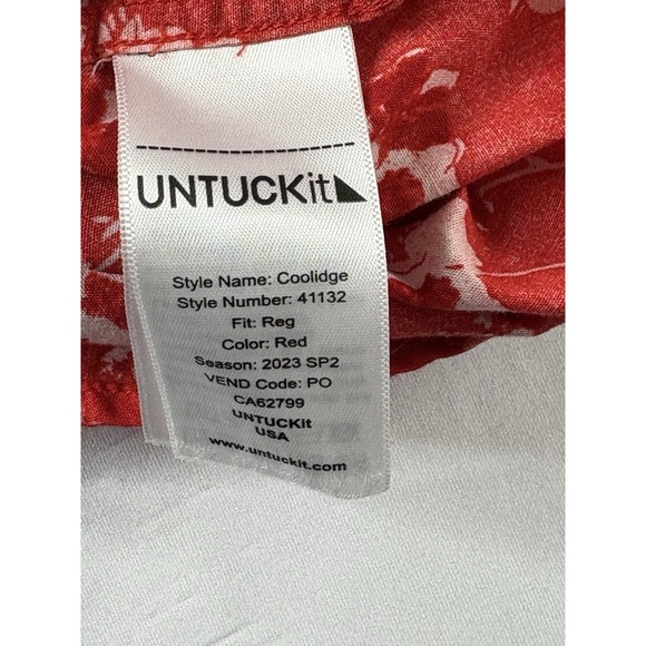 Untuckit Shirt Mens XL Red Floral Short Sleeve Button Up Coolidge Hawaiian - Picture 4 of 10